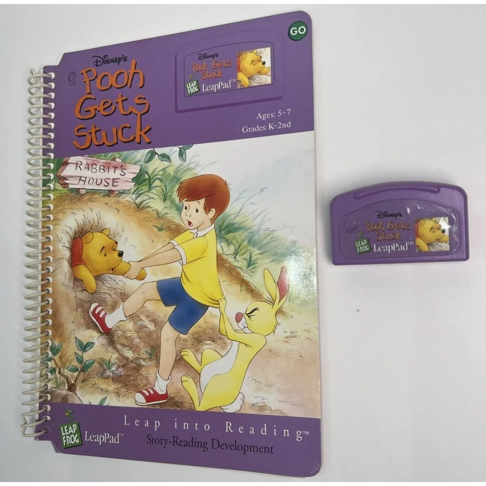 Vintage LeapFrog LeapPad Disney Pooh Gets Stuck Book & Cartridge Reading Set